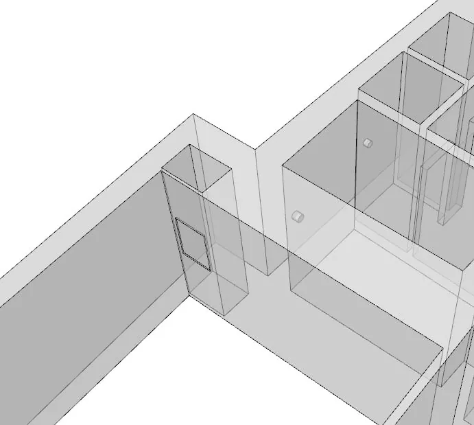 Detail of a 3D model with openings and service penetrations
