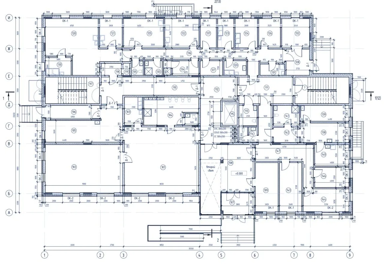 Dimensioned floor plan of a building